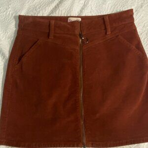 Zip front corduroy skirt